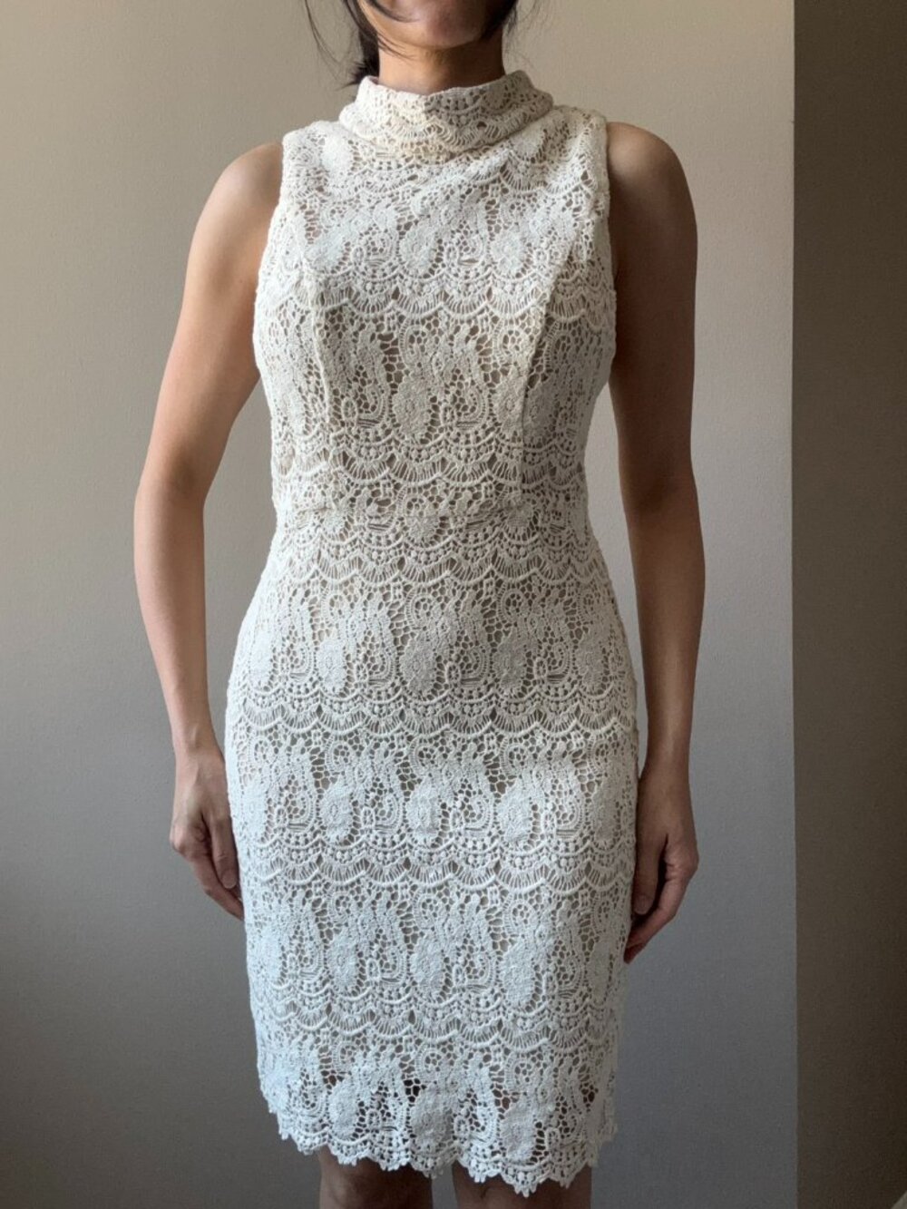 Ark & Co Ecru Lace Dress With Nude Lining‎ Women’s Size Small